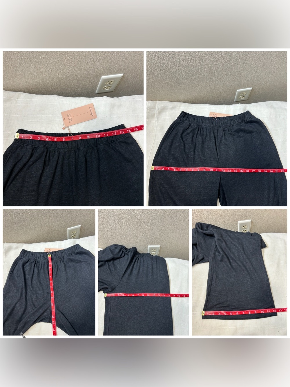 Eberjey Black Organic Linen Knit High Waisted Pant & Cropped tank Top Set S - Picture 7 of 16